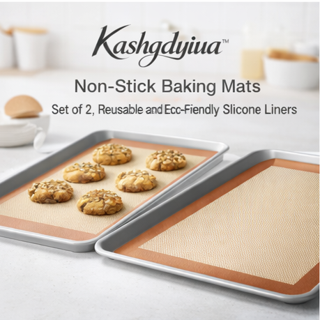Kashgdyiuaโข Non-Stick Silicone Baking Mats โ 2-Pack Reusable Liners