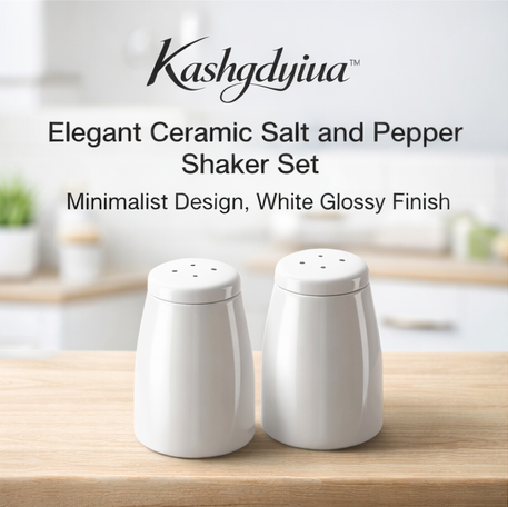 Kashgdyiua™ Elegant Ceramic Salt and Pepper Shaker Set – White Glossy Minimalist Design