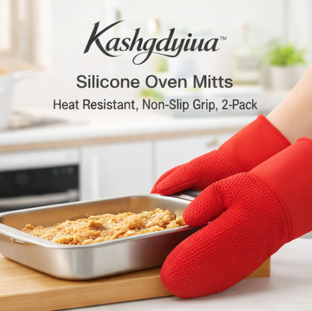 Kashgdyiua™ Silicone Oven Mitts – Heat Resistant Non-Slip 2-Pack